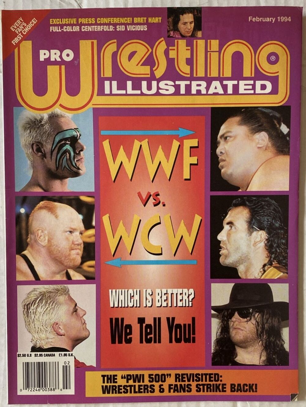 Pro Wrestling Illustrated Feb 1994 PWI Magazine WWF vs WCW Sting Undertaker Hart